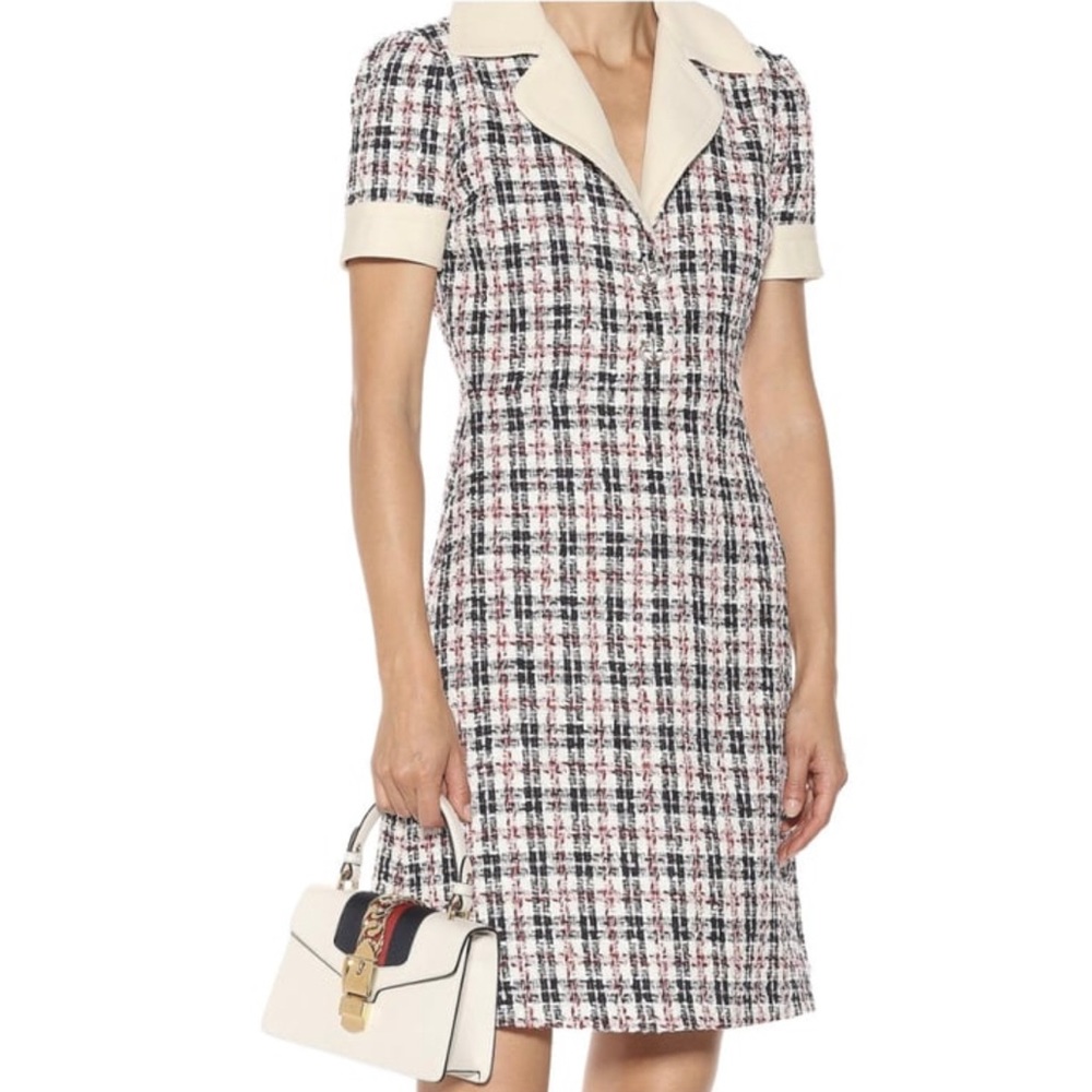 Gucci Tweed Tiger Button Embellished Dress IT 46